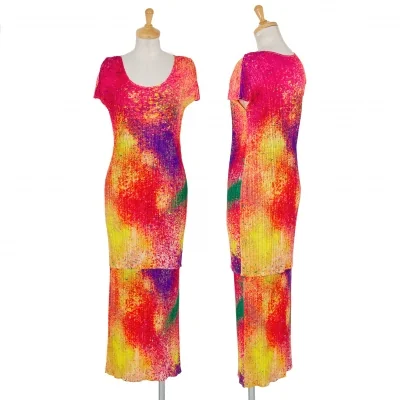 プリーツプリーズPLEATS PLEASE スプラッシュプリントプリーツセットアップ ピンクマルチ