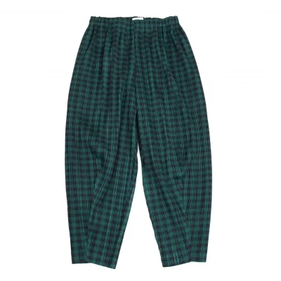 プリーツプリーズPLEATS PLEASE チェックプリントプリーツパンツ 深緑