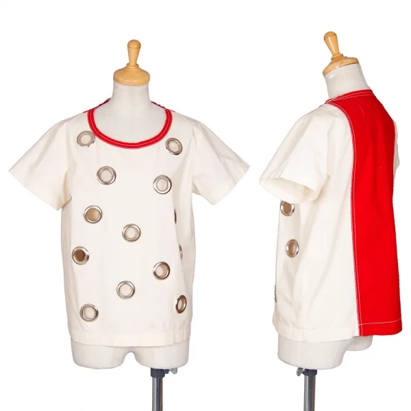 ジュンヤワタナベマンピンク コムデギャルソンJUNYA WATANABE MAN PINK COMME des GARCONS フロントビッグアイレット切替布帛Tシャツ