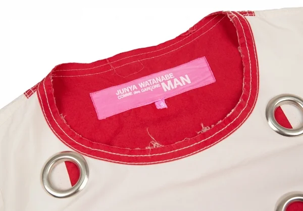 ジュンヤワタナベマンピンク コムデギャルソンJUNYA WATANABE MAN PINK COMME des GARCONS フロントビッグアイレット切替布帛Tシャツ オフS K-88267_006