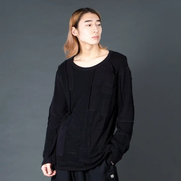 ヨウジヤマモト プールオムYohji Yamamoto POUR HOMME パッチワーク切替デザインスウェット 黒3 K-88291_016