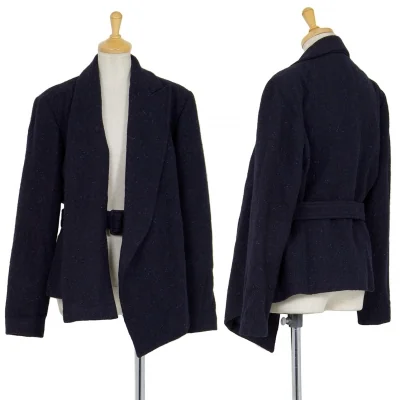 コムデギャルソン フランスCOMME des GARCONS FRANCE ネップツイードスリットデザインジャケット 紺