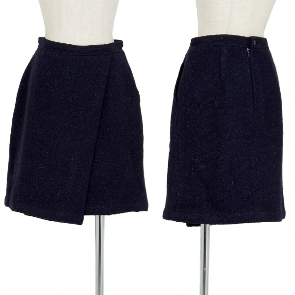コムデギャルソン フランスCOMME des GARCONS FRANCE ネップツイードラップデザインスカート 紺S K-88371_001