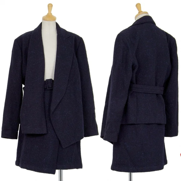 コムデギャルソン フランスCOMME des GARCONS FRANCE ネップツイードラップデザインスカート 紺S K-88371_016