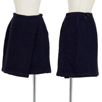 コムデギャルソン フランスCOMME des GARCONS FRANCE ネップツイードラップデザインスカート 紺