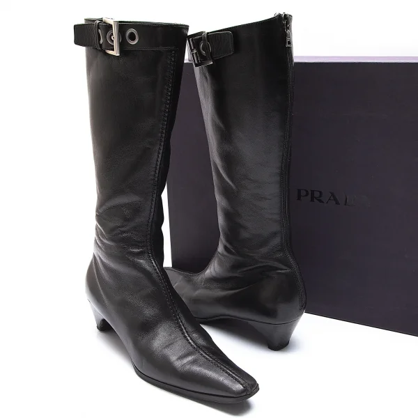 プラダPRADA ナッパレザーバックジップポインテッドトゥブーツ 黒37 1/2(24位) K-88390_001