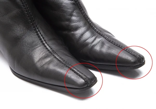 プラダPRADA ナッパレザーバックジップポインテッドトゥブーツ 黒37 1