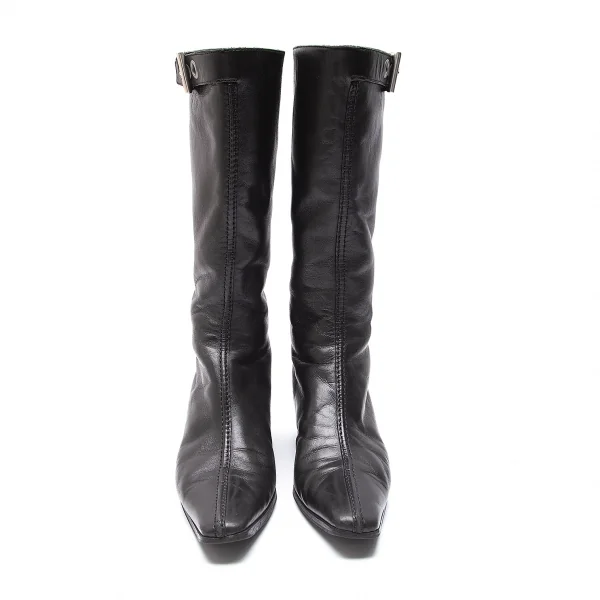 プラダPRADA ナッパレザーバックジップポインテッドトゥブーツ 黒37 1