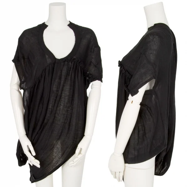 ヨウジヤマモト ファムYohji Yamamoto FEMME リネンキュプラデザインブラウス 黒1 K-88452_001