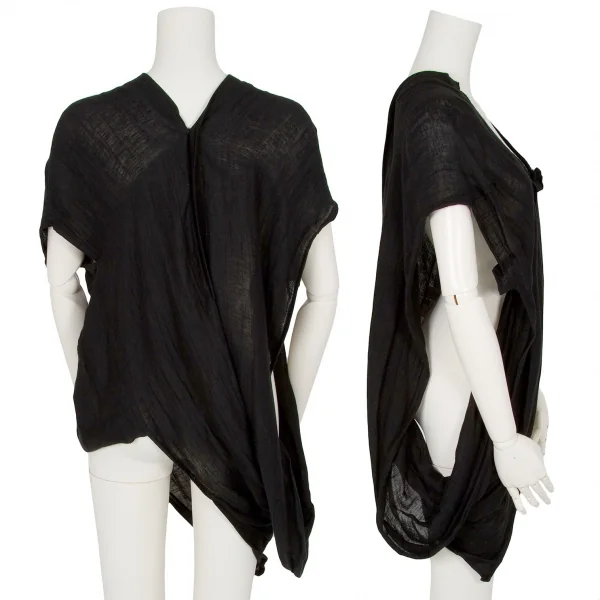 ヨウジヤマモト ファムYohji Yamamoto FEMME リネンキュプラデザインブラウス 黒1 K-88452_002