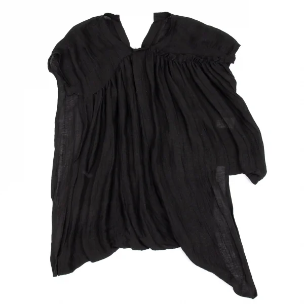 ヨウジヤマモト ファムYohji Yamamoto FEMME リネンキュプラデザインブラウス 黒1 K-88452_003