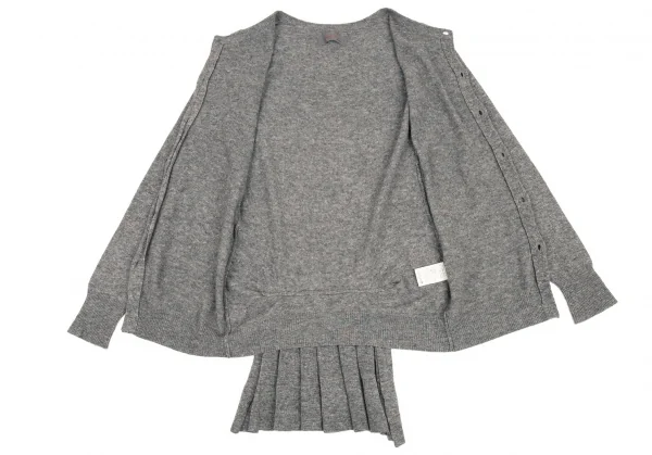ヨウジヤマモト ファムYohji Yamamoto FEMME カシミヤ混ウールバックプリーツカーディガン グレー2 K-88456_008