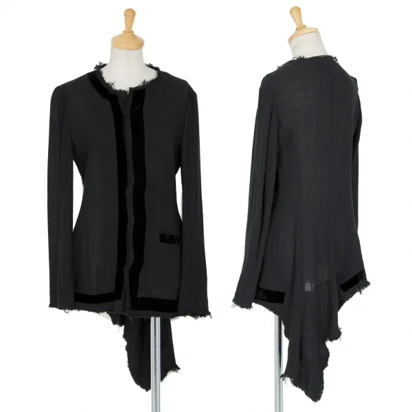 ヨウジヤマモト ノアールYohji Yamamoto NOIR ベロアテープ装飾シースルーコットンジャケット 黒1 K-88479_001
