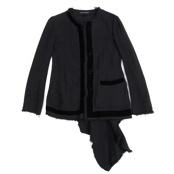 ヨウジヤマモト ノアールYohji Yamamoto NOIR ベロアテープ装飾シースルーコットンジャケット 黒1 K-88479_002