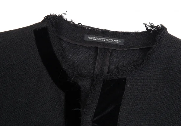 ヨウジヤマモト ノアールYohji Yamamoto NOIR ベロアテープ装飾シースルーコットンジャケット 黒1 K-88479_004