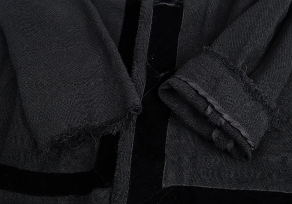 ヨウジヤマモト ノアールYohji Yamamoto NOIR ベロアテープ装飾シースルーコットンジャケット 黒1 K-88479_007