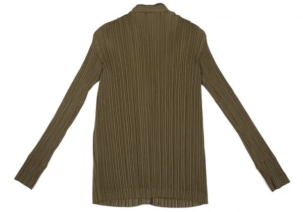 イッセイミヤケ ホワイトレーベルISSEY MIYAKE WHITE LABEL パイピングプリーツノーカラージャケット カーキ2 K-88545_012