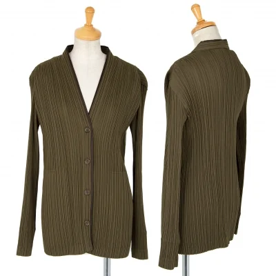 イッセイミヤケ ホワイトレーベルISSEY MIYAKE WHITE LABEL パイピングプリーツノーカラージャケット カーキ