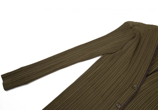 イッセイミヤケ ホワイトレーベルISSEY MIYAKE WHITE LABEL パイピングプリーツノーカラージャケット カーキ2 K-88545_006