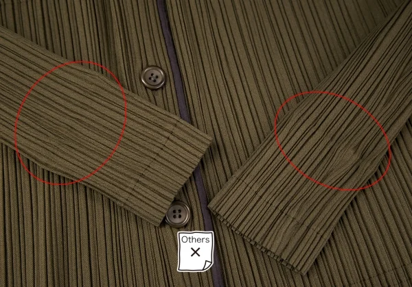 イッセイミヤケ ホワイトレーベルISSEY MIYAKE WHITE LABEL パイピングプリーツノーカラージャケット カーキ2 K-88545_007