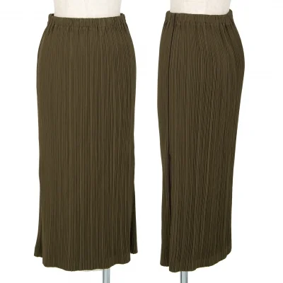 イッセイミヤケ ホワイトレーベルISSEY MIYAKE WHITE LABEL サイドパイピングプリーツスカート カーキ