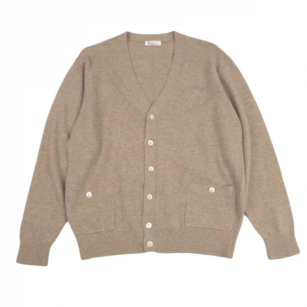 パパスPapas ワンポイントロゴ刺繍ニットカーディガン モカM K-88585_001