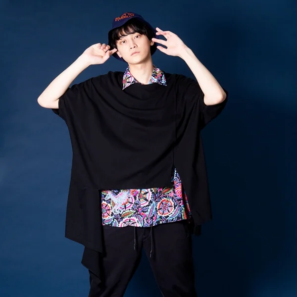 グラウンド ワイGround Y スナップスプリット大切込ビッグシルエットTシャツ 黒3 K-88601_015