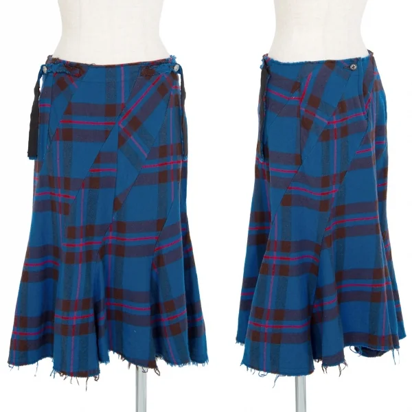 ズッカzucca フランネルチェックバイアスゴアードスカート 青S K-88628_001