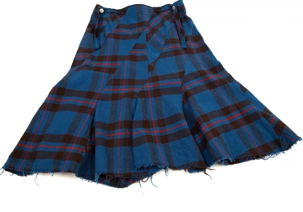 ズッカzucca フランネルチェックバイアスゴアードスカート 青S K-88628_006