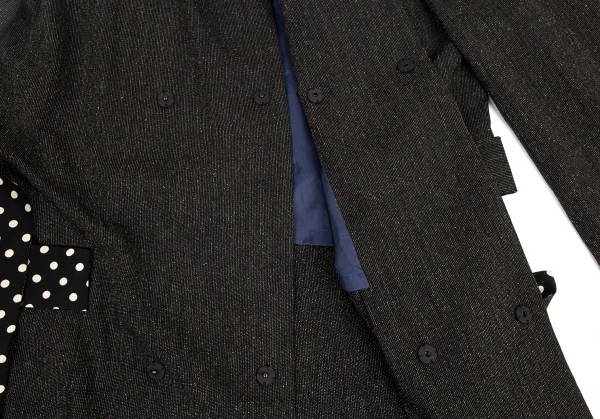 ヨウジヤマモト プールオムYohji Yamamoto POUR HOMME ドット切替デザインストライプフードロングコート 黒4 K-88740_012