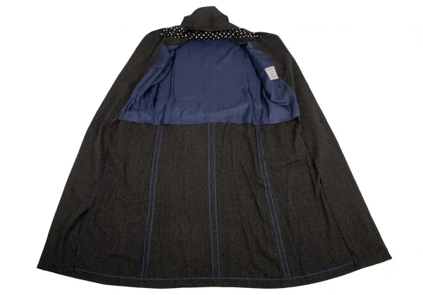 ヨウジヤマモト プールオムYohji Yamamoto POUR HOMME ドット切替デザインストライプフードロングコート 黒4 K-88740_013
