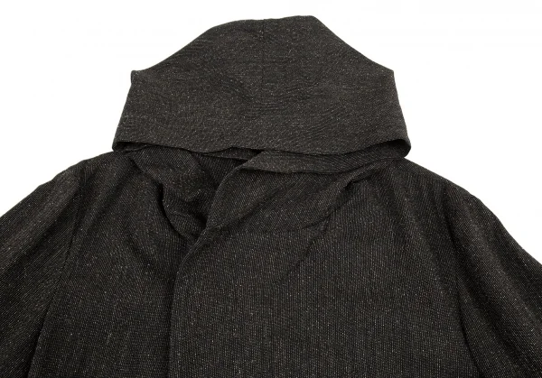 ヨウジヤマモト プールオムYohji Yamamoto POUR HOMME ドット切替デザインストライプフードロングコート 黒4 K-88740_005