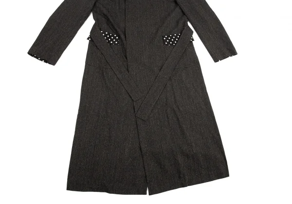 ヨウジヤマモト プールオムYohji Yamamoto POUR HOMME ドット切替デザインストライプフードロングコート 黒4 K-88740_009