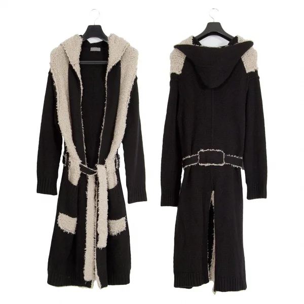 Yohji Yamamoto POUR HOMME Shaggy Switched Knit Coat Black 3 K-88741_001