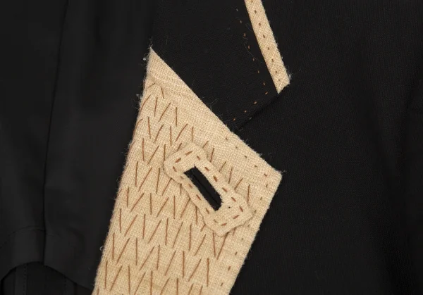 ヨウジヤマモト プールオムYohji Yamamoto POUR HOMME 仮縫いデザインコットンリネンジャケット 黒4 K-88765_003