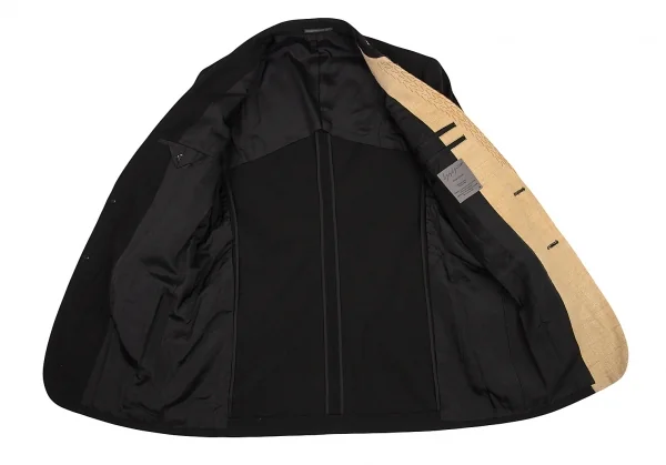 ヨウジヤマモト プールオムYohji Yamamoto POUR HOMME 仮縫いデザインコットンリネンジャケット 黒4 K-88765_011