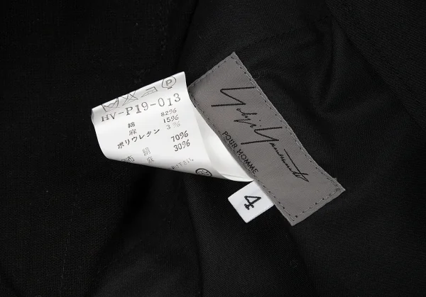 ヨウジヤマモト プールオムYohji Yamamoto POUR HOMME 仮縫いデザインコットンリネンパンツ 黒4 K-88766_017