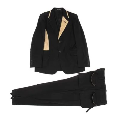ヨウジヤマモト プールオムYohji Yamamoto POUR HOMME 仮縫いデザインコットンリネンセットアップスーツ 黒