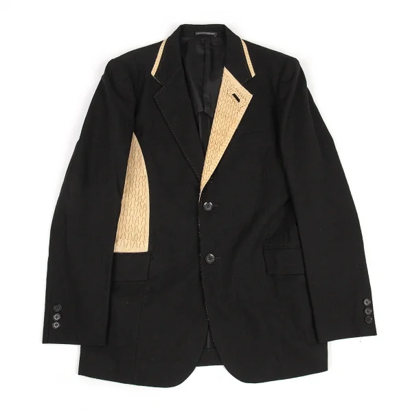 ヨウジヤマモト プールオムYohji Yamamoto POUR HOMME 仮縫いデザインコットンリネンセットアップスーツ 黒4 K-88767_002