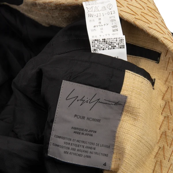 ヨウジヤマモト プールオムYohji Yamamoto POUR HOMME 仮縫いデザインコットンリネンセットアップスーツ 黒4 K-88767_011