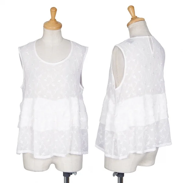 トリココムデギャルソンtricot COMME des GARCONS エンブロイダリーシフォンティアードノースリーブ 白S K-88810_001