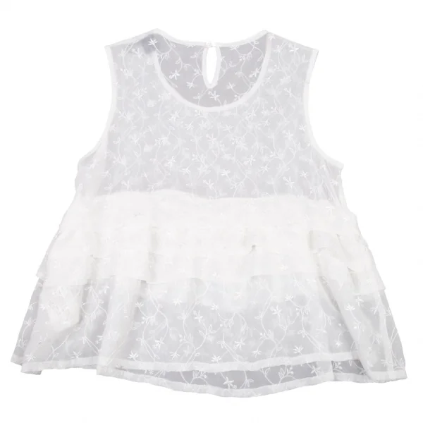 トリココムデギャルソンtricot COMME des GARCONS エンブロイダリーシフォンティアードノースリーブ 白S K-88810_010