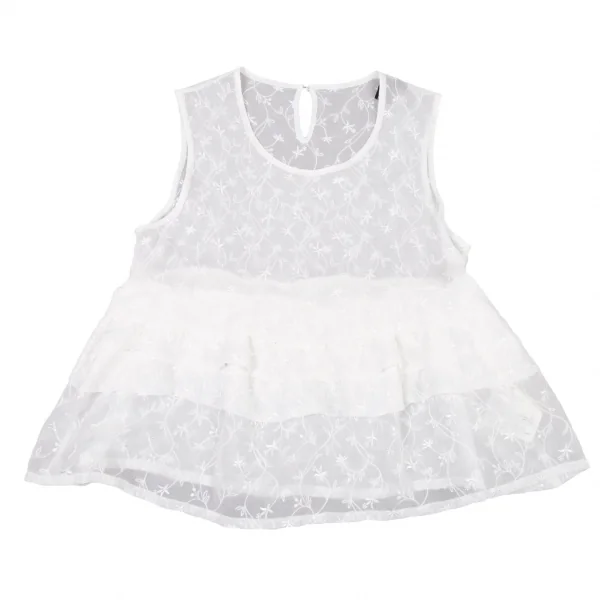 トリココムデギャルソンtricot COMME des GARCONS エンブロイダリーシフォンティアードノースリーブ 白S K-88810_002