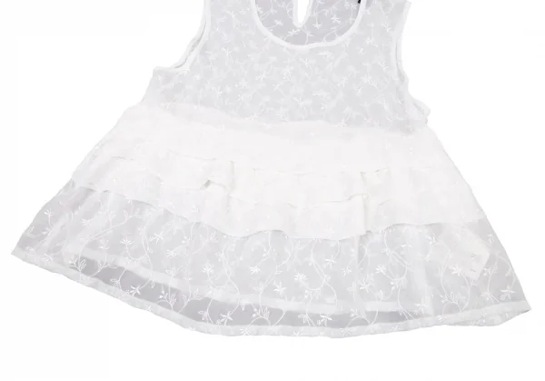 トリココムデギャルソンtricot COMME des GARCONS エンブロイダリーシフォンティアードノースリーブ 白S K-88810_007