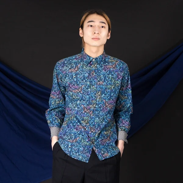 ポールスミスPaul Smith COLECTION グラフィックプリントシャツ 青マルチL K-88815_014