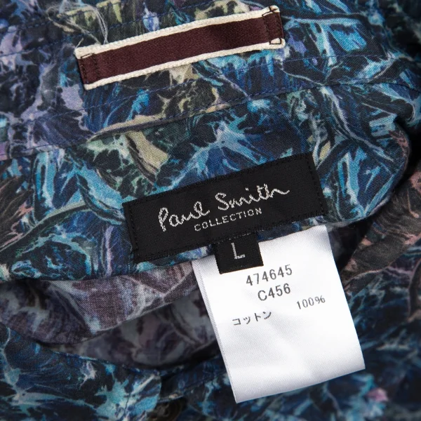 ポールスミスPaul Smith COLECTION グラフィックプリントシャツ 青マルチL K-88815_015