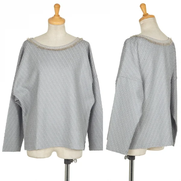 イッセイミヤケISSEY MIYAKE フリンジボートネックトップス グレー2 K-88908_001