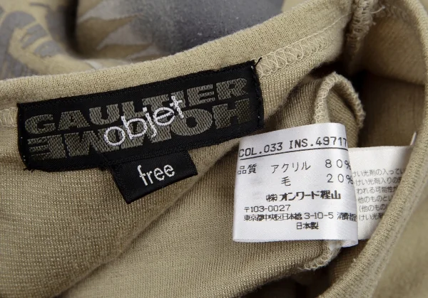 ジャンポールゴルチエ オムオブジェJean Paul GAULTIER HOMME objet アクリルウールバックプリントニットソー ライトカーキfree K-89055_014