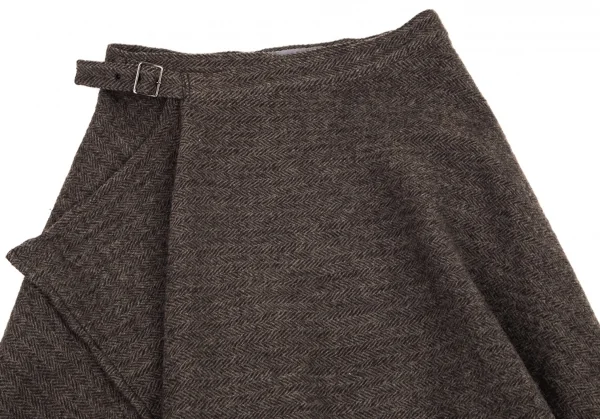 ヨウジヤマモト ノアールYohji Yamamoto NOIR ウールヘリンボーンラップスカート モカグレー1 K-89064_003