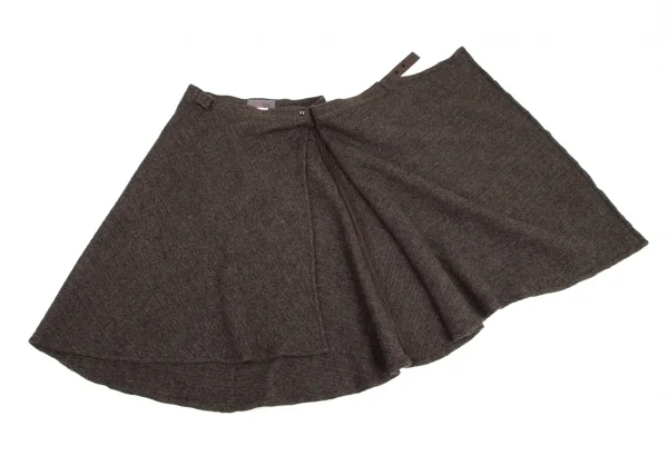 ヨウジヤマモト ノアールYohji Yamamoto NOIR ウールヘリンボーンラップスカート モカグレー1 K-89064_006